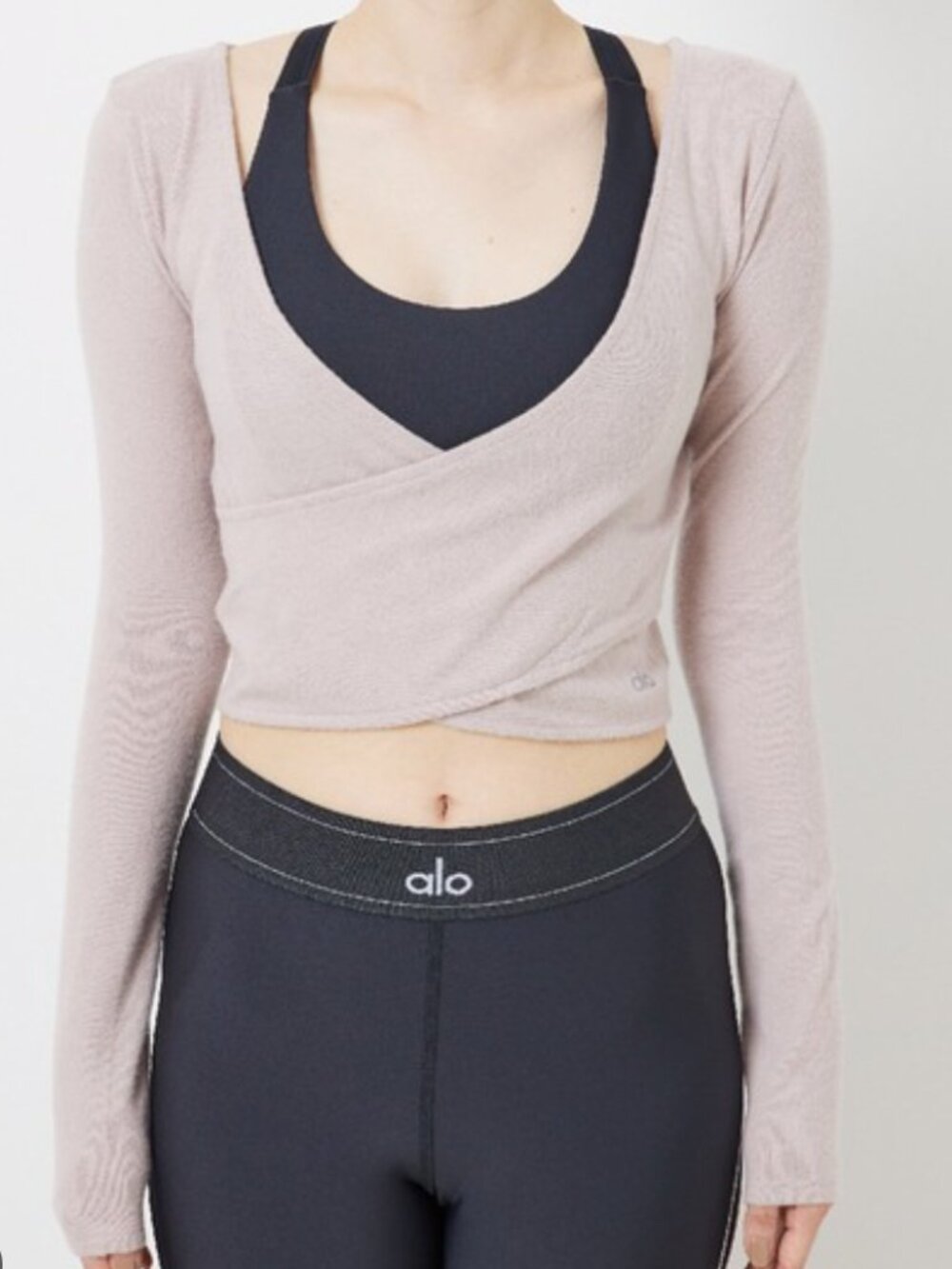 Alo Yoga Amelia Luxe Long Sleeve Crop Top in Light Pink